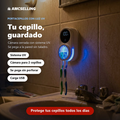 Portacepillos con Luz UV — Se pega a la pared sin taladro